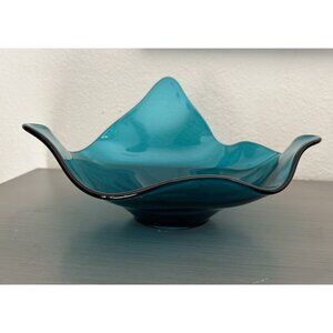 Viking Glass Bluenique Handkerchief Teal Peacock Blue Art Glass Bowl Centerpiece